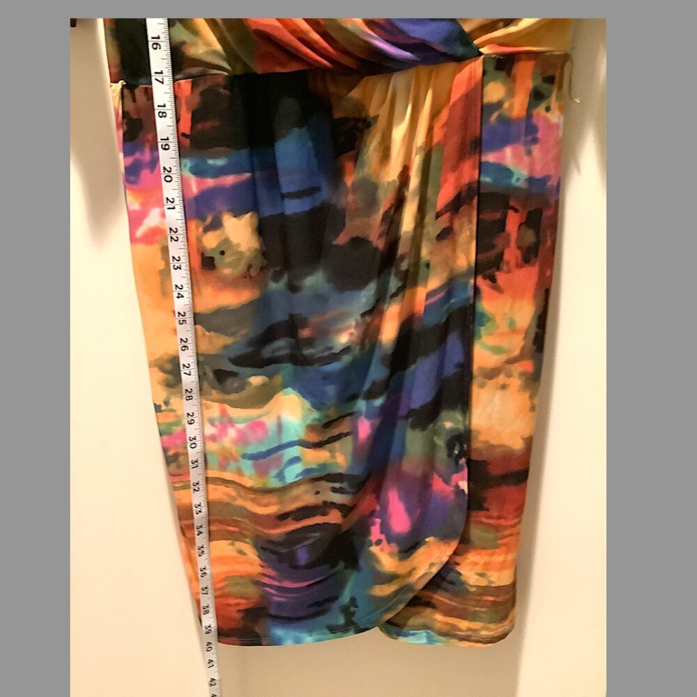 Nina Leonard, jewel-colors abstract wrap-around dress, Size L - Picture 3 of 10